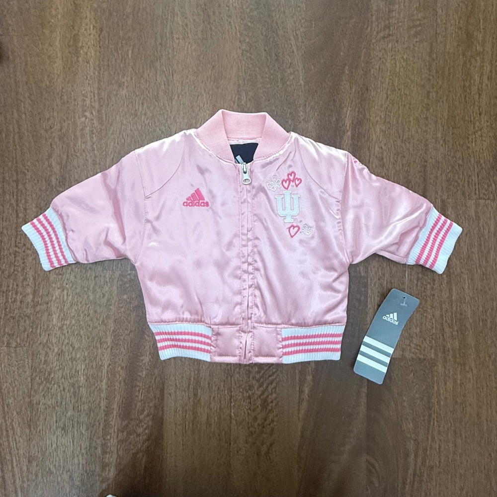 Adidas Indiana University IU Hoosiers Baby Pink Satin Bomber Jacket 0-3 Months